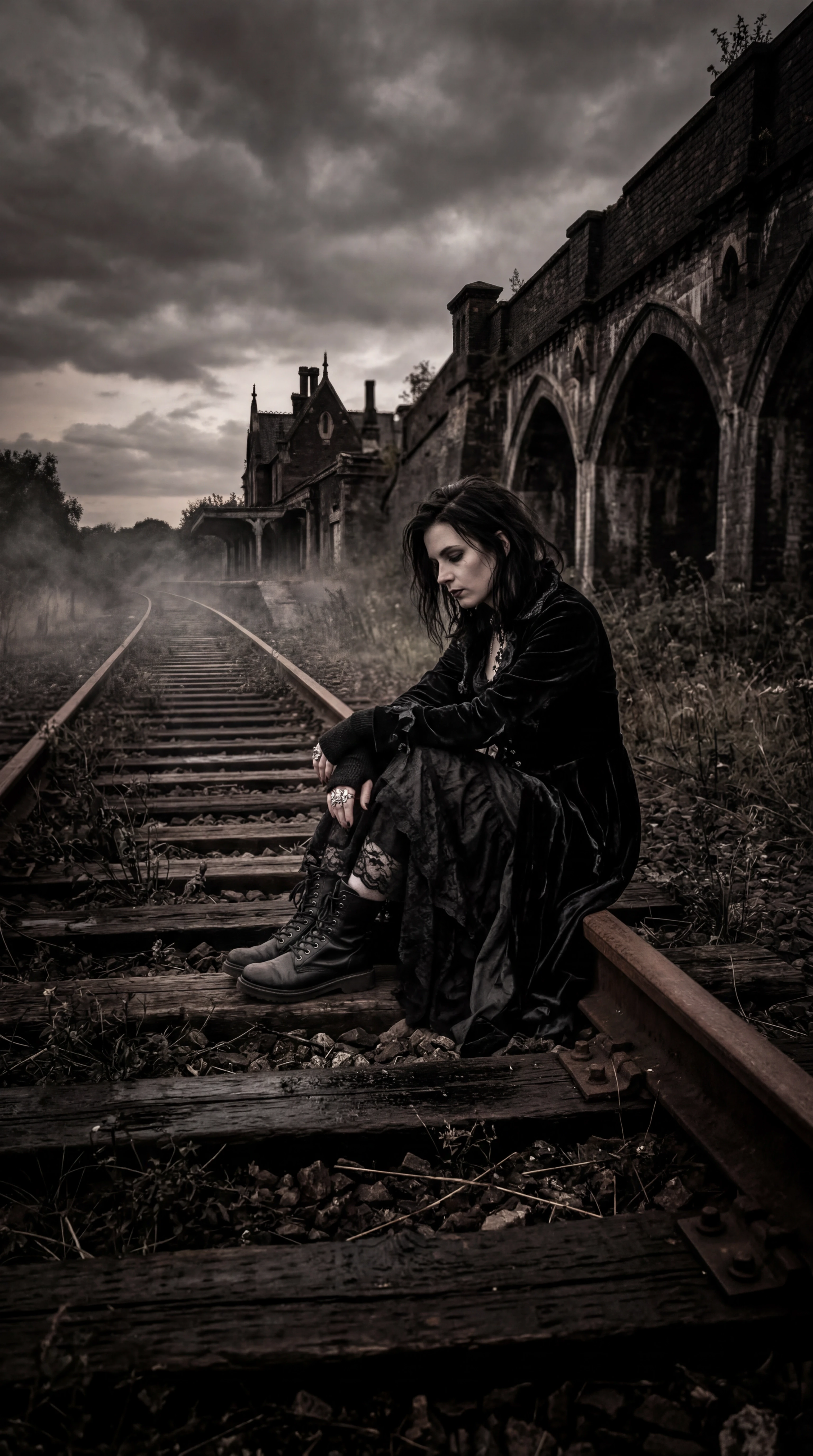 image of a person sitting on train tracks — работа пользователя Магнитная Волна