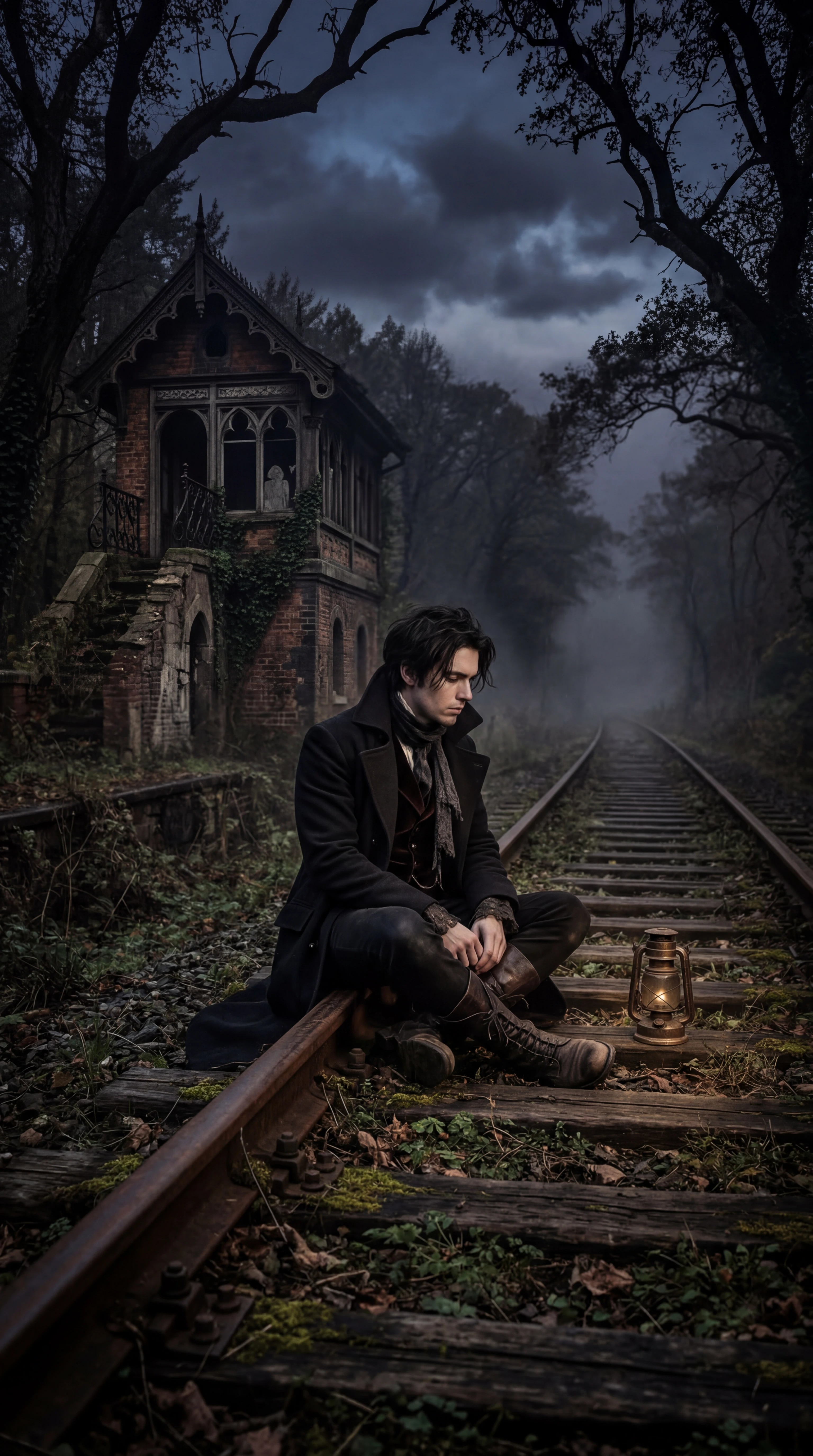 image of a person sitting on train tracks — работа пользователя Магнитная Волна