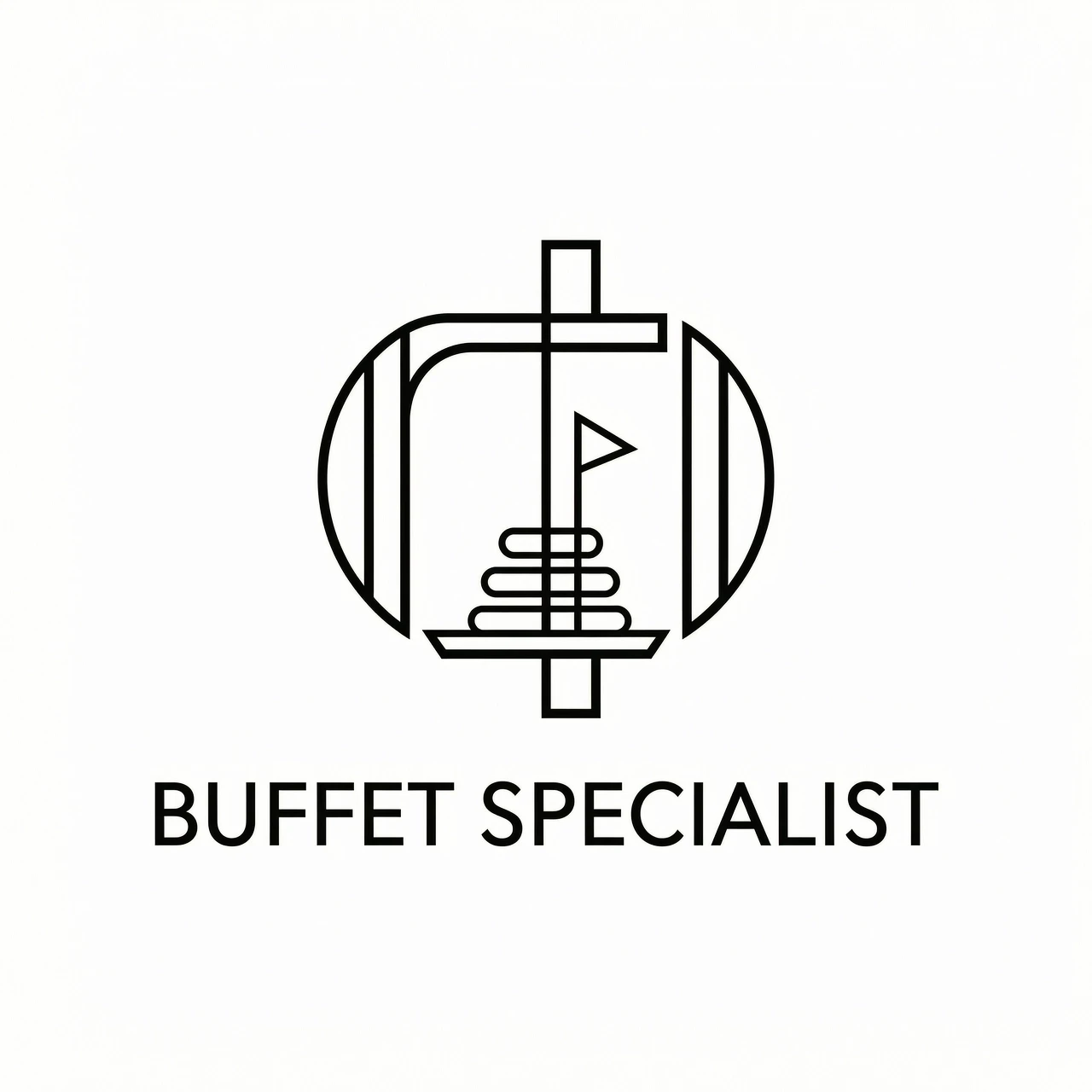 Vector logo for a freelance buffet specialist. Style: line art, clean thin strokes, strong negative space, simple geometry. Central monogram: stylized “Ф” where the curves…