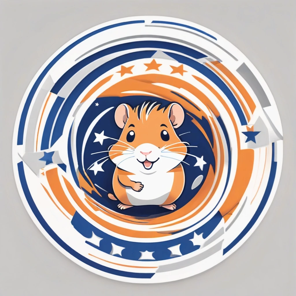 A modern, sleek round logo for a kids' sports team named "Hamsters". A vector illustration of a fast, smiling hamster running forward inside a circular badge. The…