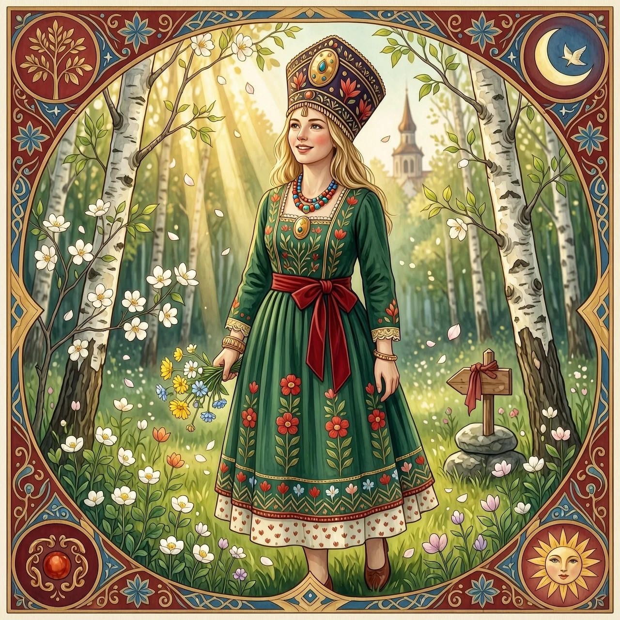 Russian Russians: A detailed portrait of a young woman of Slavic appearance from the 16th century in a traditional long Russian sundress and a traditional Russian cocoanut…