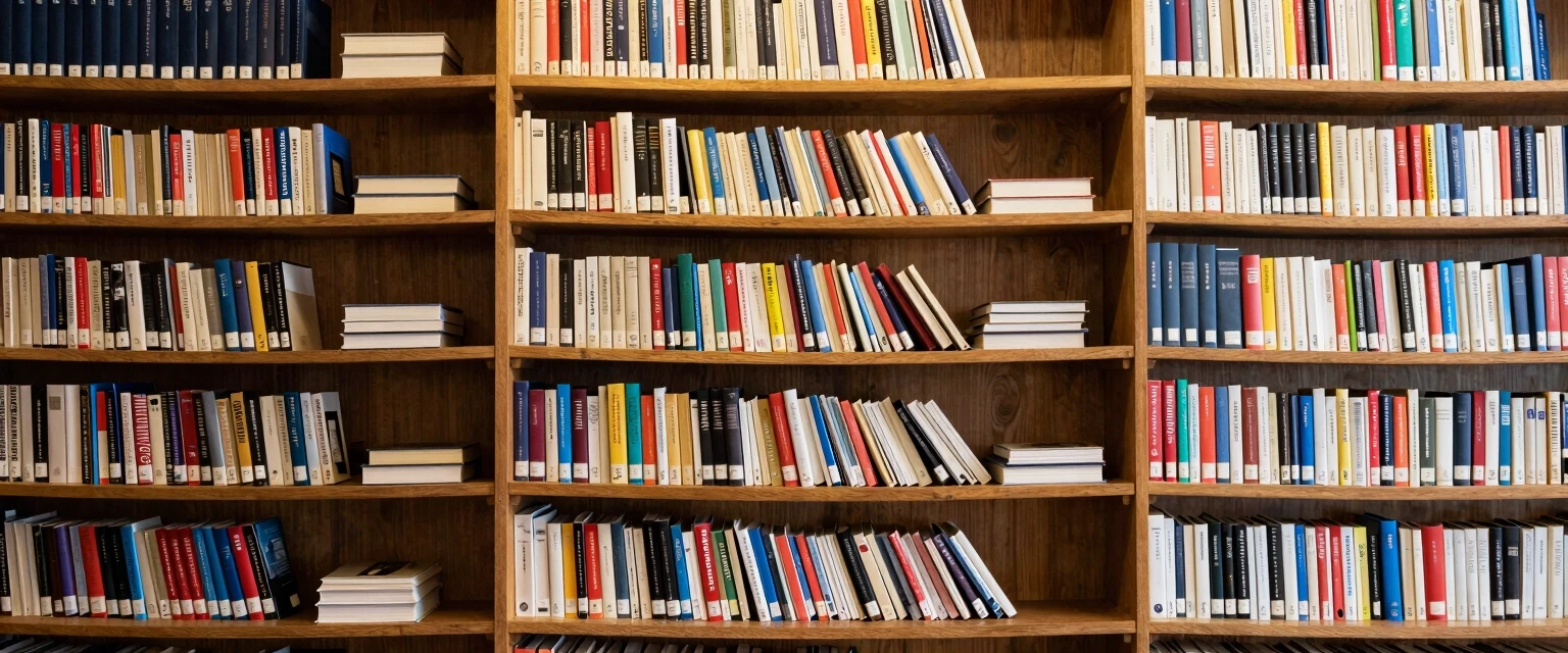 Книжные шкафы, заполненные книгами. Книги стоят и лежат, нет пустых мест. — работа пользователя Проницательный Заряд