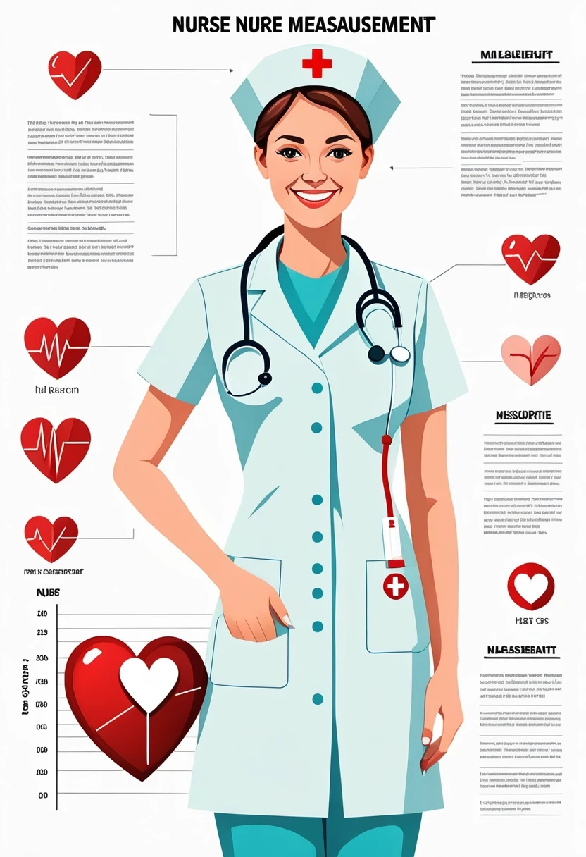 Professional vector graphics on a pristine white background. realictic Nurse smiling, pressure measurement, heart health. — работа пользователя Радужный Чародей