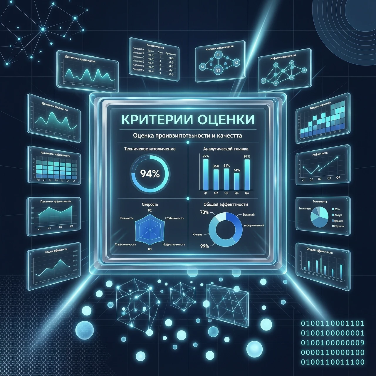 Футуристическая высокотехнологичная концептуальная визуализация для слайда презентации на тему «Критерии оценки», элегантная современная эстетика будущего. Изысканная композиция…