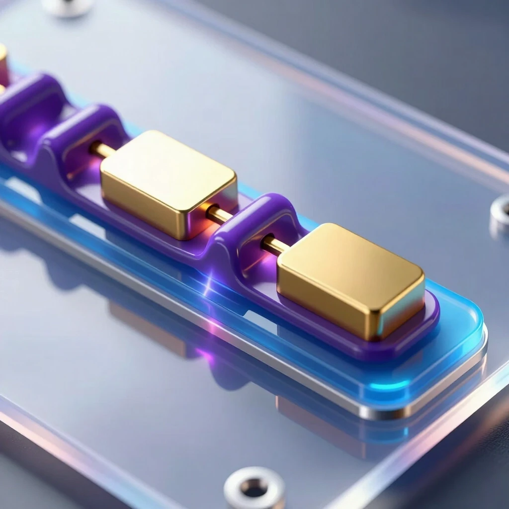 hyper-realistic scientific 3D illustration of a cross-section of an Organic Field-Effect Transistor (OFET) with a bottom-gate and top-contact architecture. Flexible transparent…
