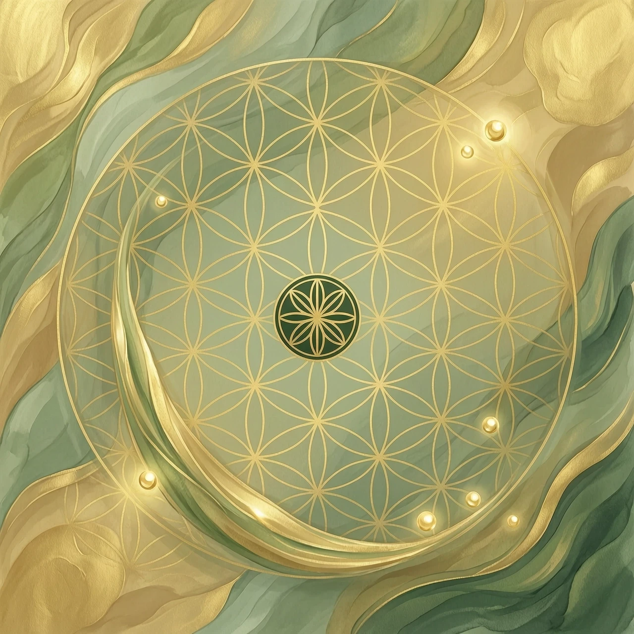 Square abstract composition in a soft digital abstraction style, avoiding photorealism to emphasize a sense of fluid rhythm and organic flow. The palette is a harmonious blend…