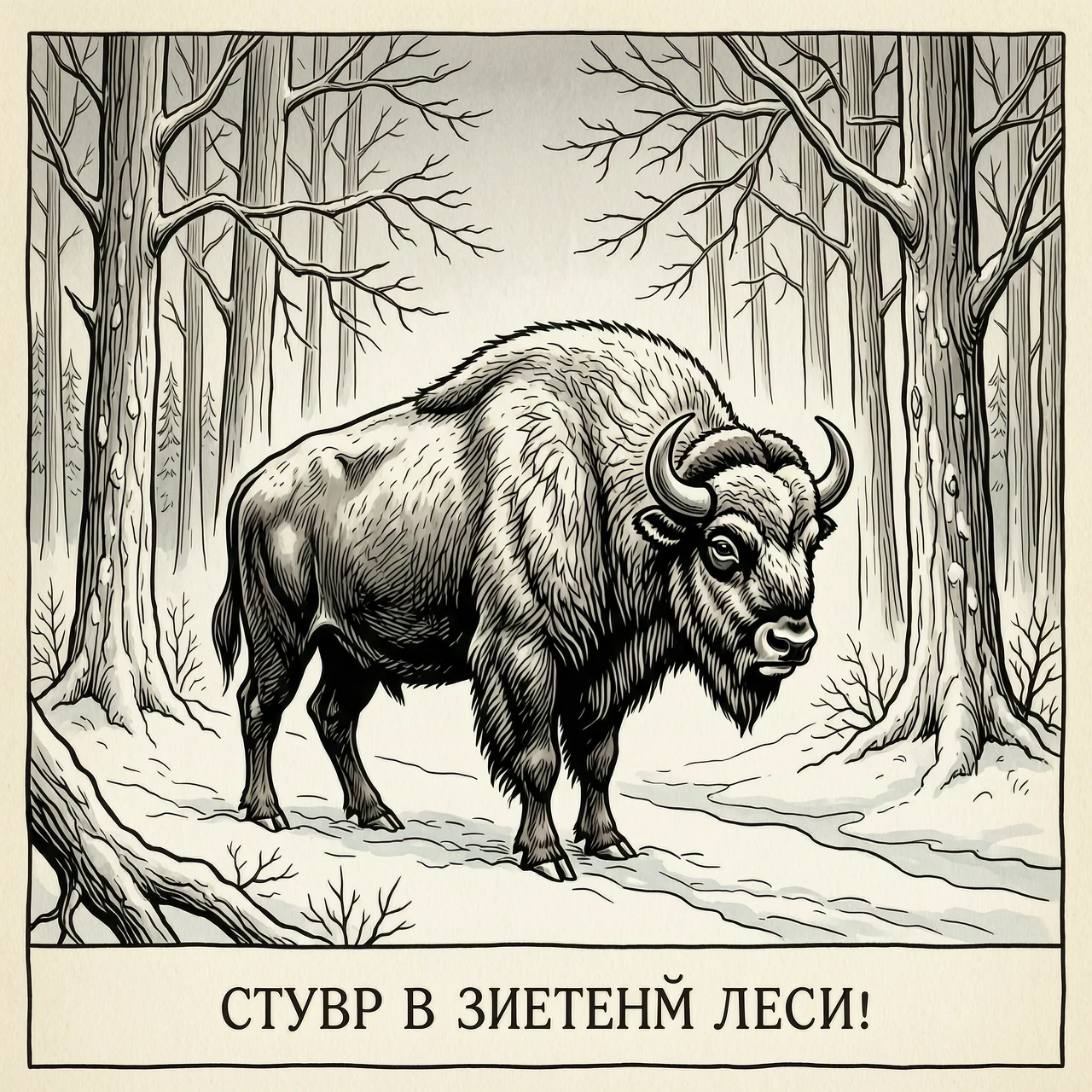 Создай сюжетный рисунок. Зубр в зимнем лесу — работа пользователя Безумная Посланница