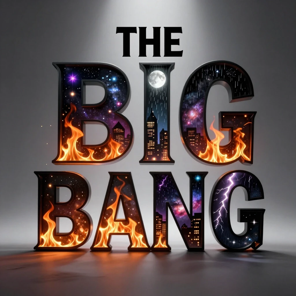 DJ Drunk' - THE BIG BANG THEORY Стиль - фотореализм Тона - черные. Шрифт - буквы прозрачные, внутри которых - огонь,тусовка,город,галактика,луна, дождь,гроза — работа…