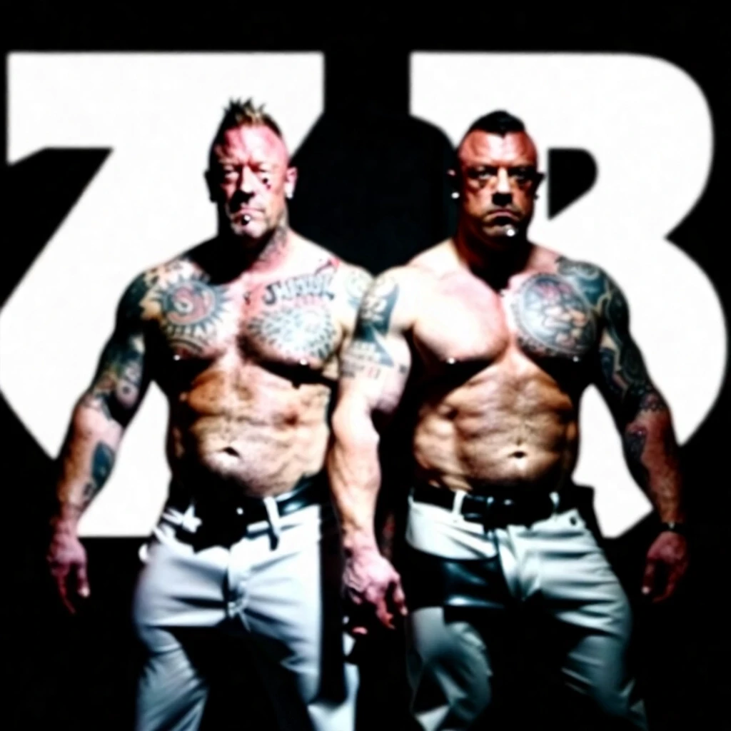 FRANK AND ADAM ARE BODYBUILDERS. Rough skin, hypertrophied muscles, biceps and tendons. The skin is covered in tattoos, they have piercings in their nose and ears, they’re…
