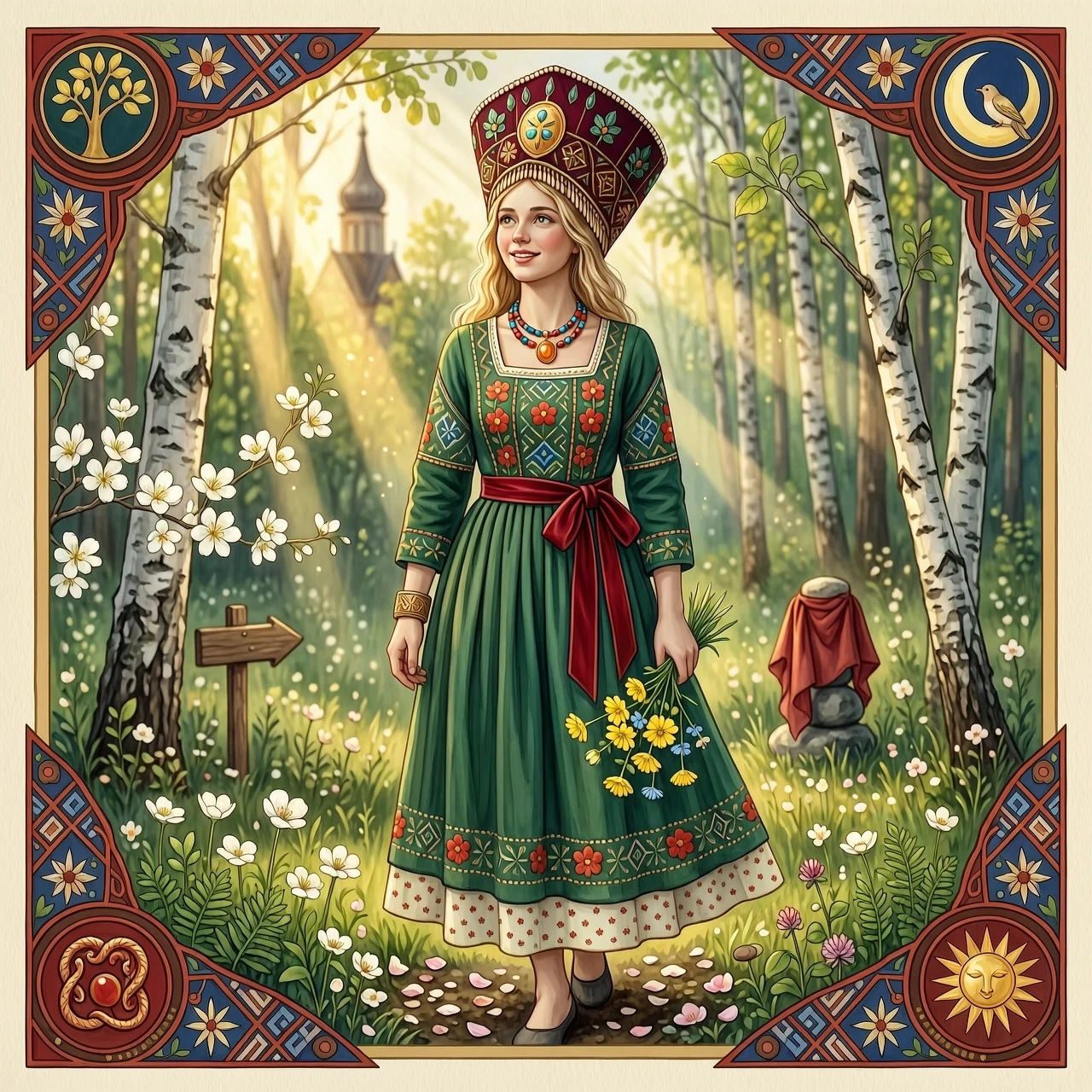 Russian Russians: A detailed portrait of a young woman of Slavic appearance from the 16th century in a traditional long Russian sundress and a traditional Russian cocoanut…