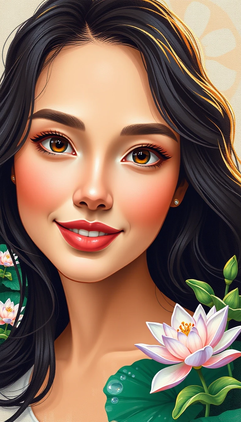 a young woman of the Caucasian type with bright, expressive facial expressions and expressive facial features. The face is rounded, with soft contours and noticeable, but not…