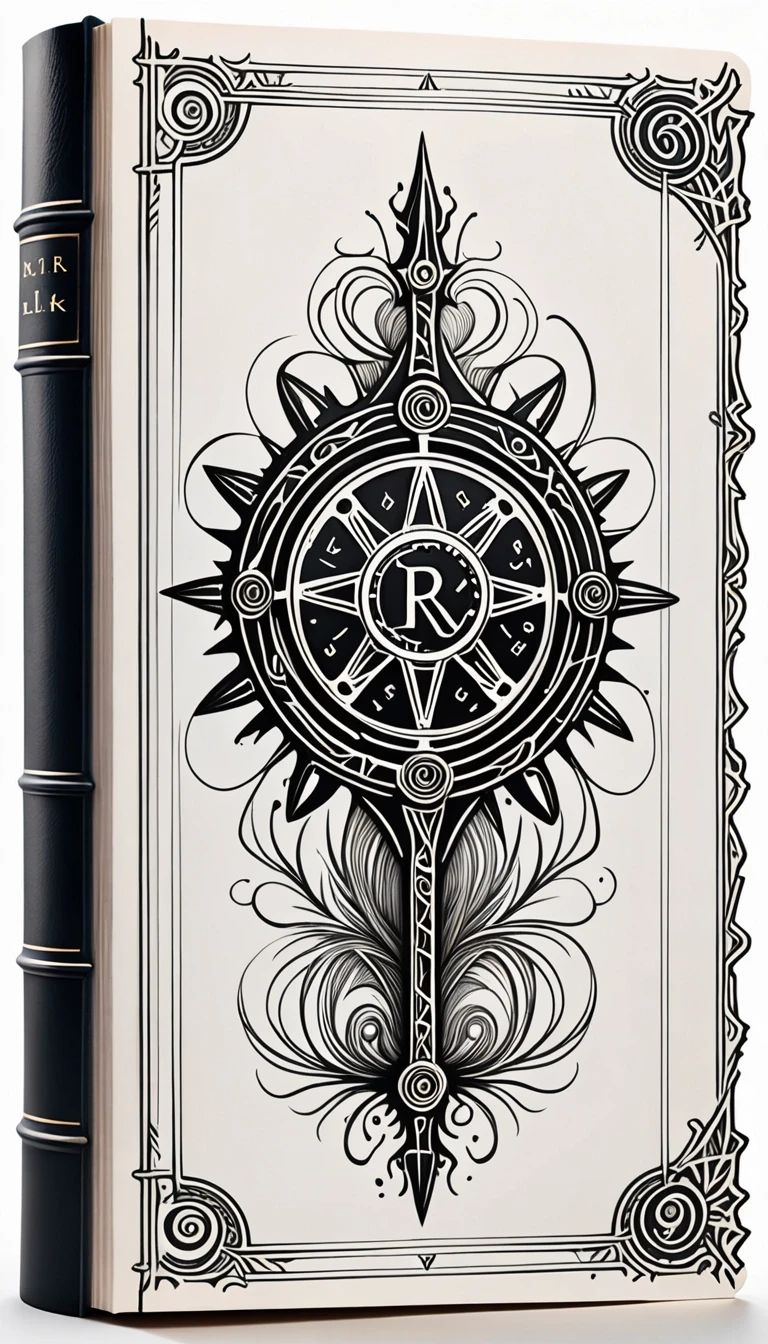 A symmetrical book chapter divider element, isolated on a solid white background. In the exact center, there is a tiny, elegant mechanical gear shift lever ornament with glowing…