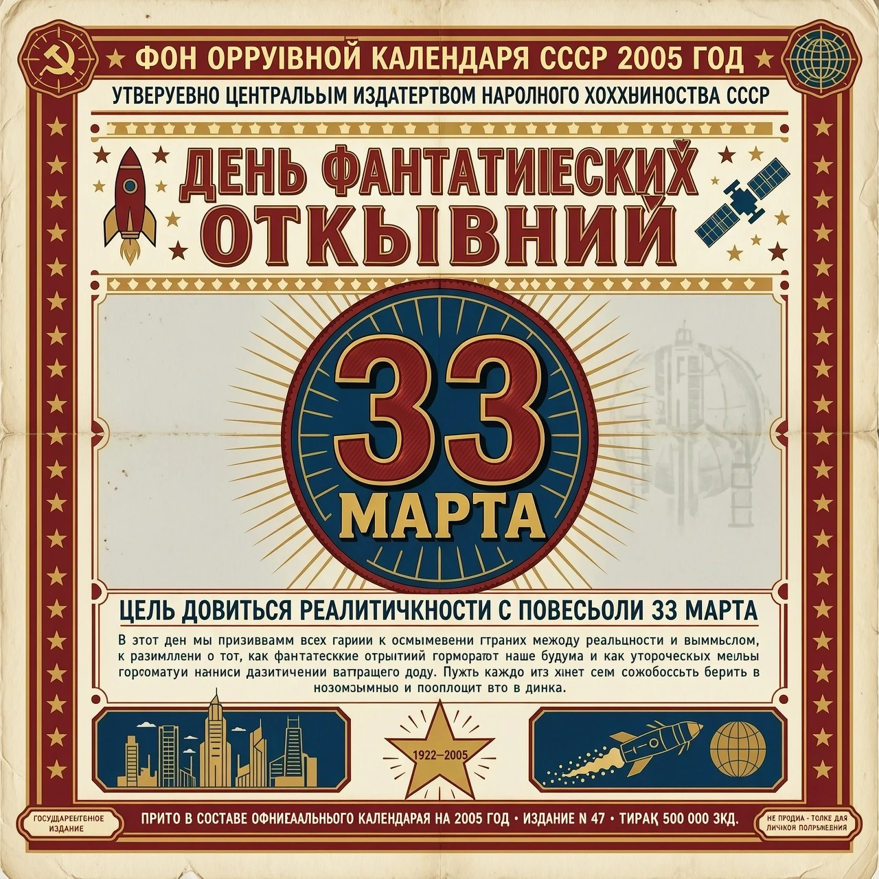 ФОН ОТРЫВНОЙ КАЛЕНДАРЬ СССР 2005 ГОД ДЕНЬ ФАНТАСТИЧЕСКИХ ОТКРЫТИЙ 33 МАРТА ЦЕЛЬ ДОБИТЬСЯ РЕАЛИСТИЧНОСТИ С ПОВЕСТЬЮ 33 МАРТА — работа пользователя Сказочная Волна