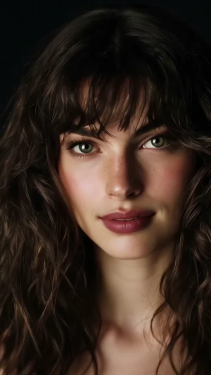 A 5-second photorealistic close-up video of the woman from the reference image. She begins looking forward with relaxed, serene lips and a subtle hint of amusement in her eyes.…
