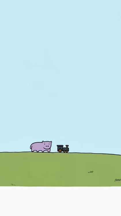 Use the attached comic as visual and narrative reference. Create a 12–15 second animation styled as a wholesome children’s picture book: pastel colors, pale blue sky, green…