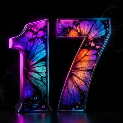 Create a morphing transition from the first reference to the same number 18 in the same style of the second reference. Make morphing unusual, original, epic. The aspect ratio is…